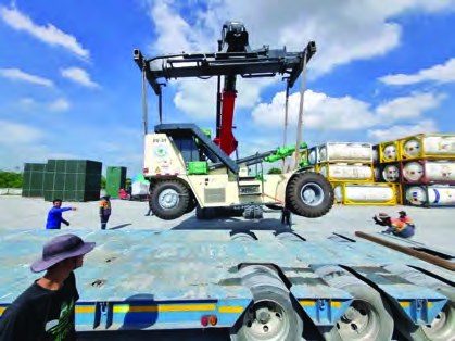 Container handling equipment at work