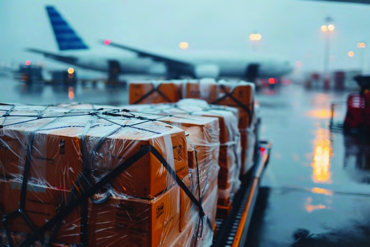 Air freight cargo on an airport apron