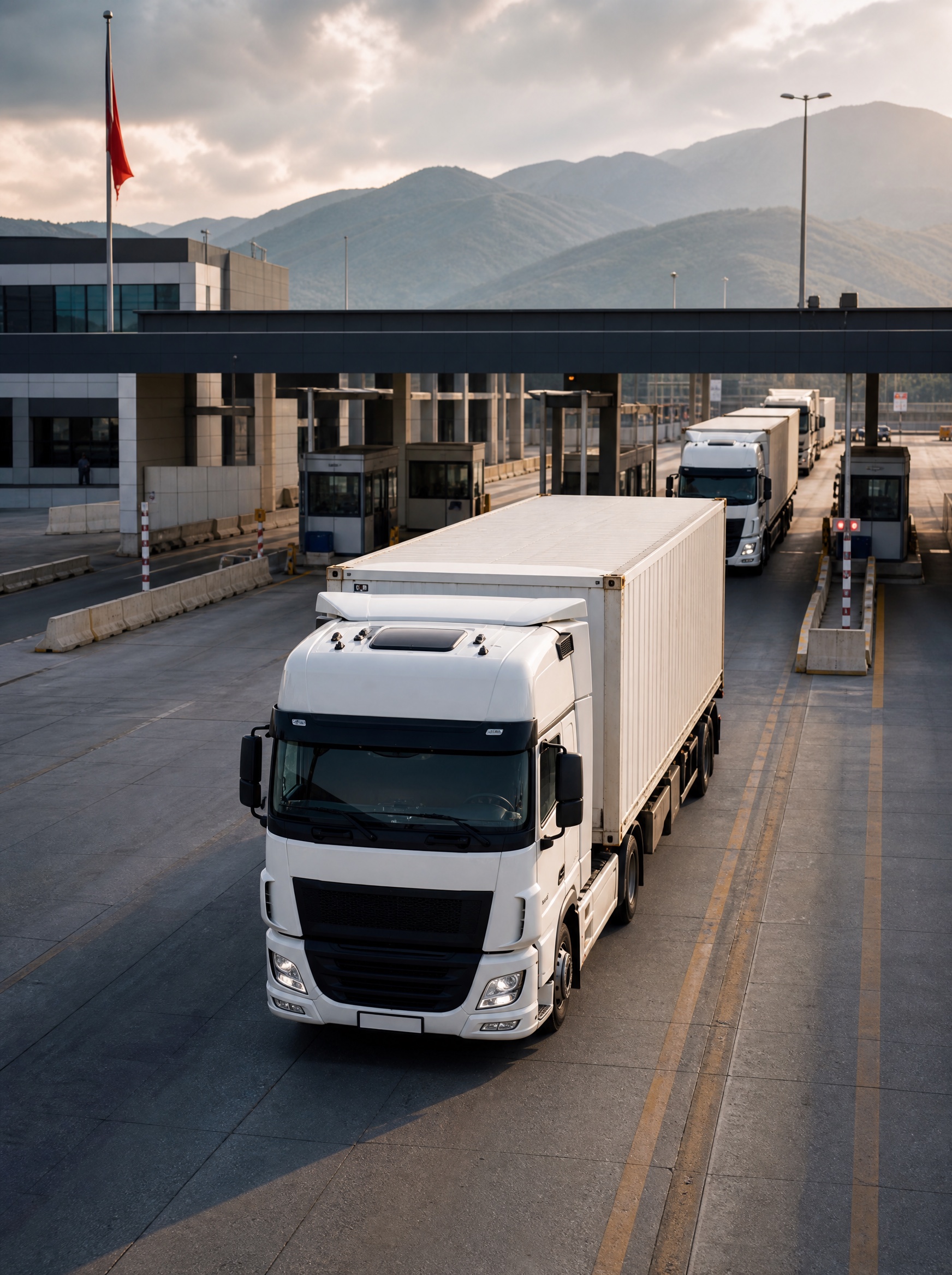 Freight trucks approaching a border checkpoint