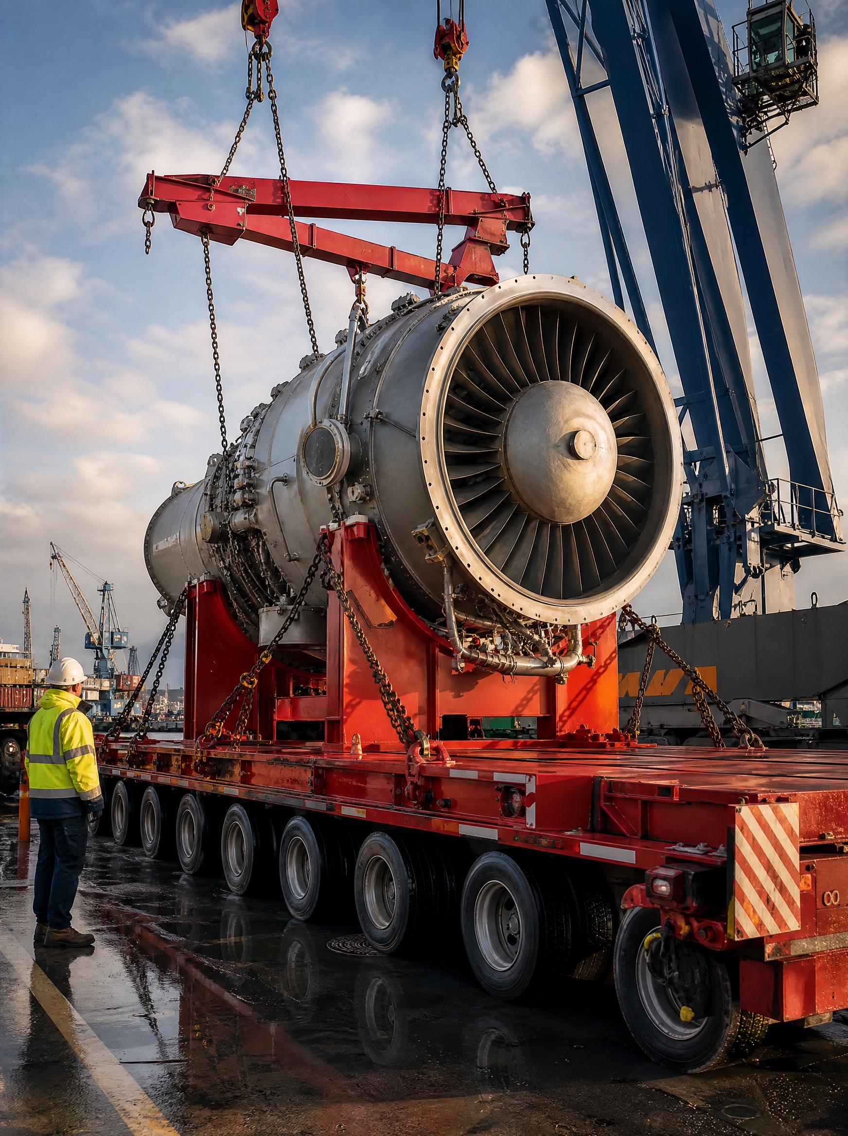 Oversized industrial cargo on a specialized low-loader